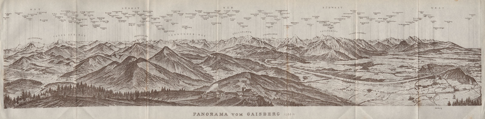 PANORAMA VOM GAISBERG. Salzburg. Salzach valley. Austria Österreich 1923 map
